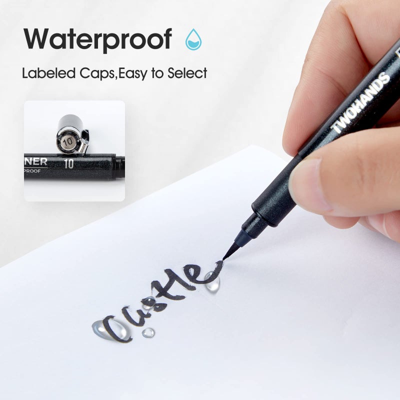 TWOHANDS Art Pens Fineliner Ink Pens Set of 12 Technical Drawing pen Pigment Pen Fine Point Black Waterproof for Art Watercolor Sketching Anime Manga  902188 - Image 3